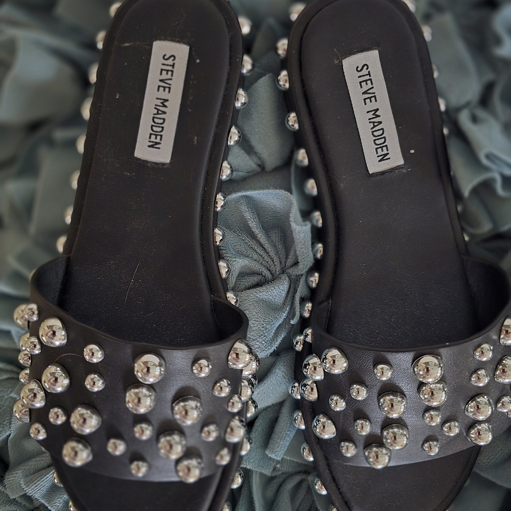 Steve Madden Black Studded Women's Slides